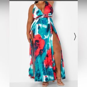 REBDOLLS center of attention double split maxi dress 3x